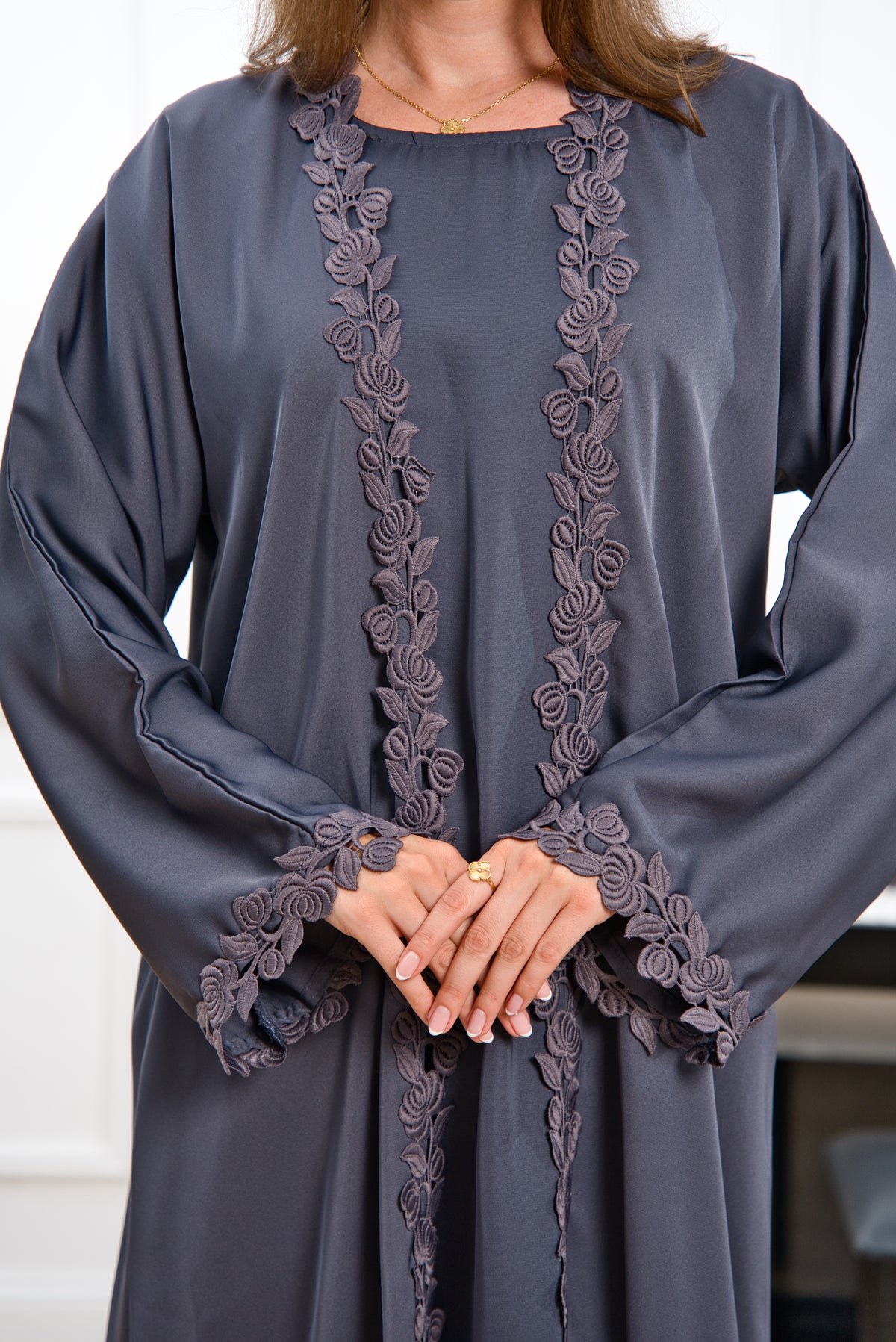 A004 Nardo Grey Floral Abaya