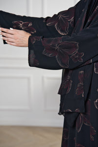 A015 Floral Print Shiffon Abaya