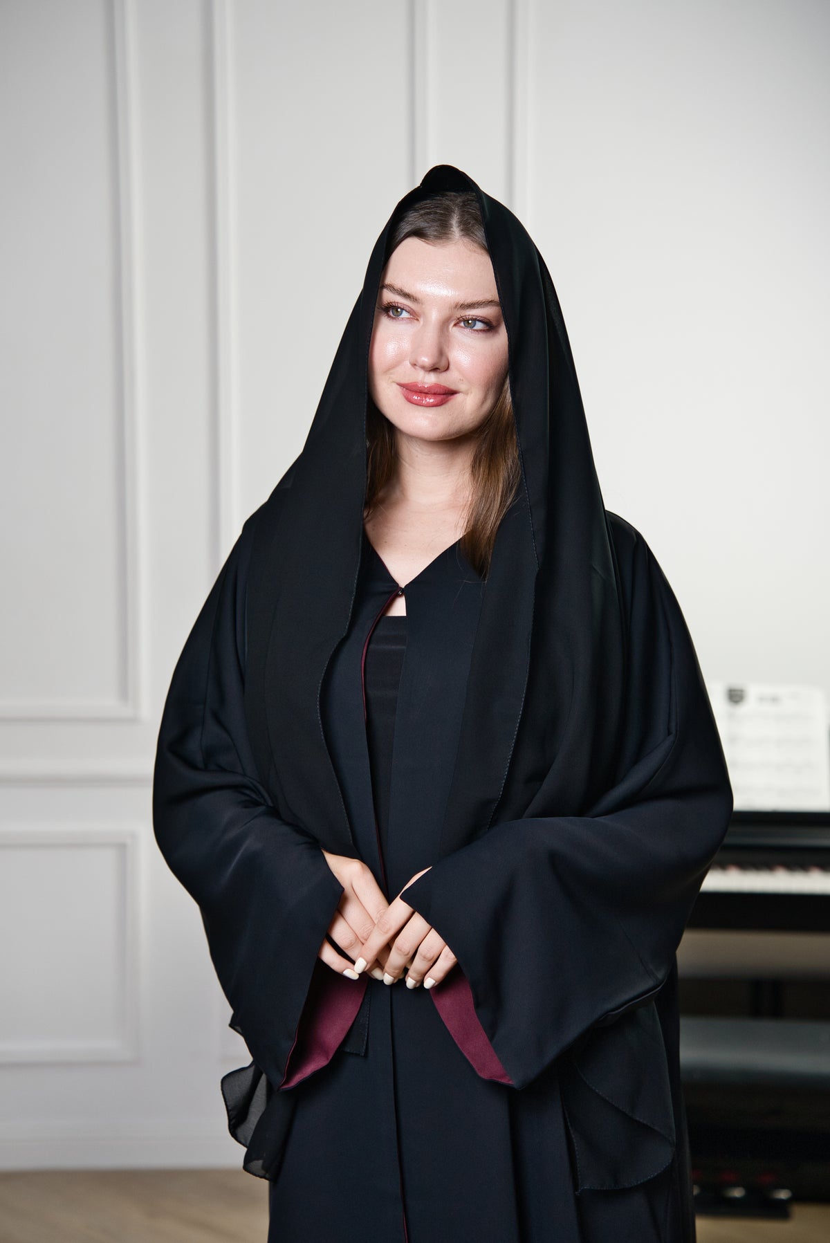 A007 Black/Burgundy Double Sided Abaya