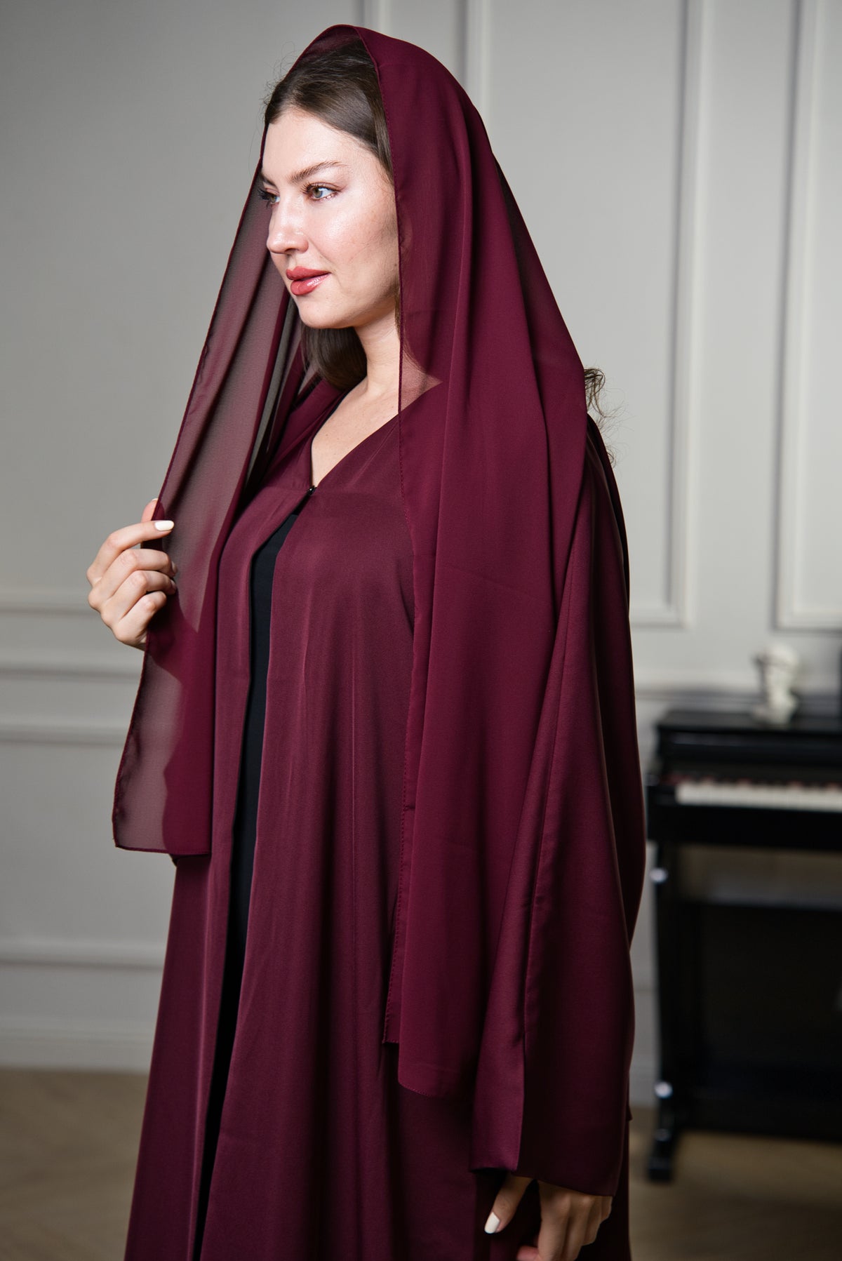 A007 Black/Burgundy Double Sided Abaya
