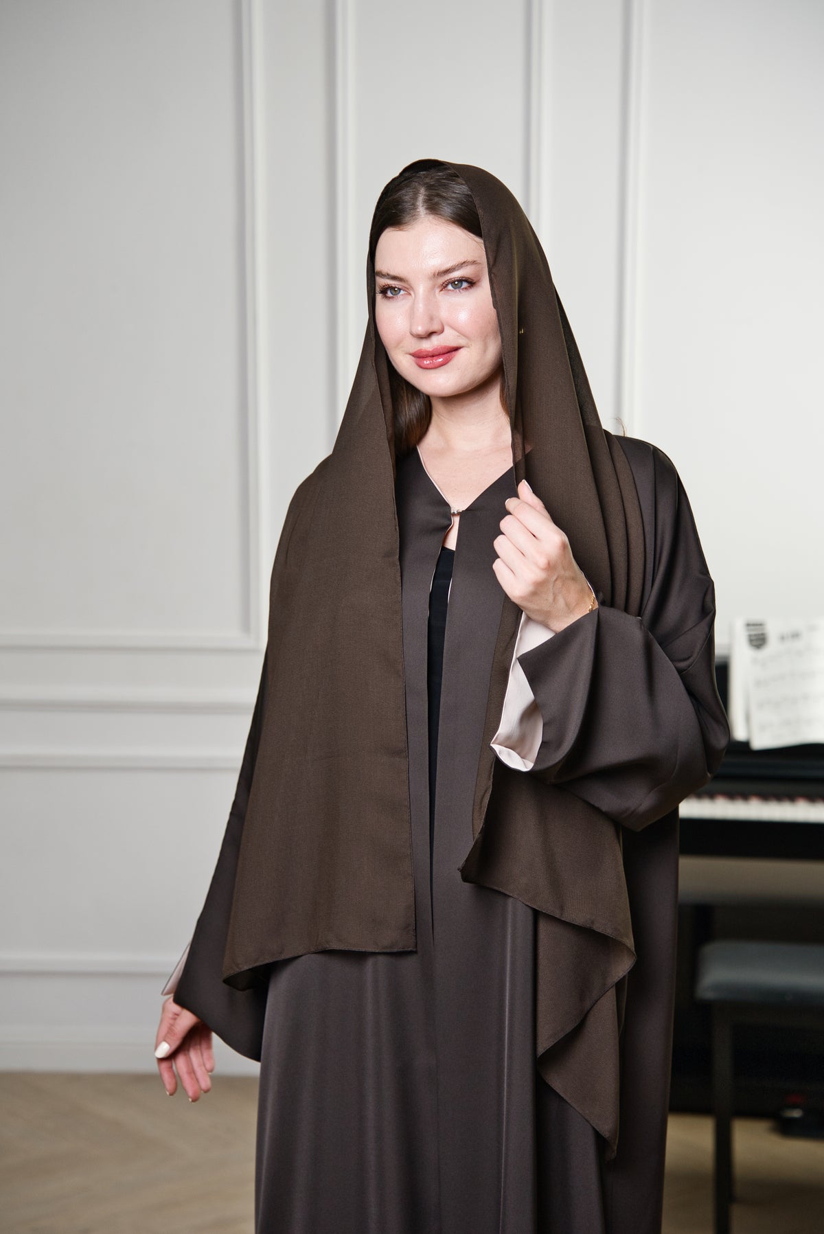 A008 Brown/Beige Double Sided Abaya