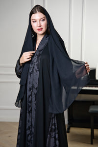 A016 Black Printed Abaya