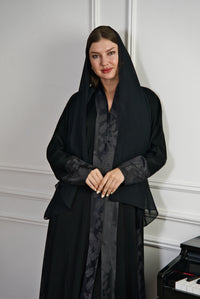 A016 Black Printed Abaya