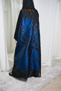 A019 Blue Flower Canvas Abaya