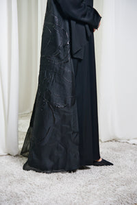A017 Black Flower Canvas Abaya