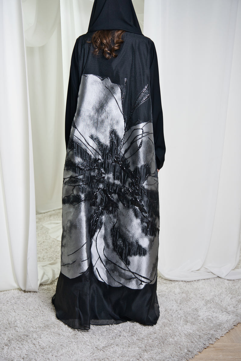 A018 Grey Flower Canvas Abaya