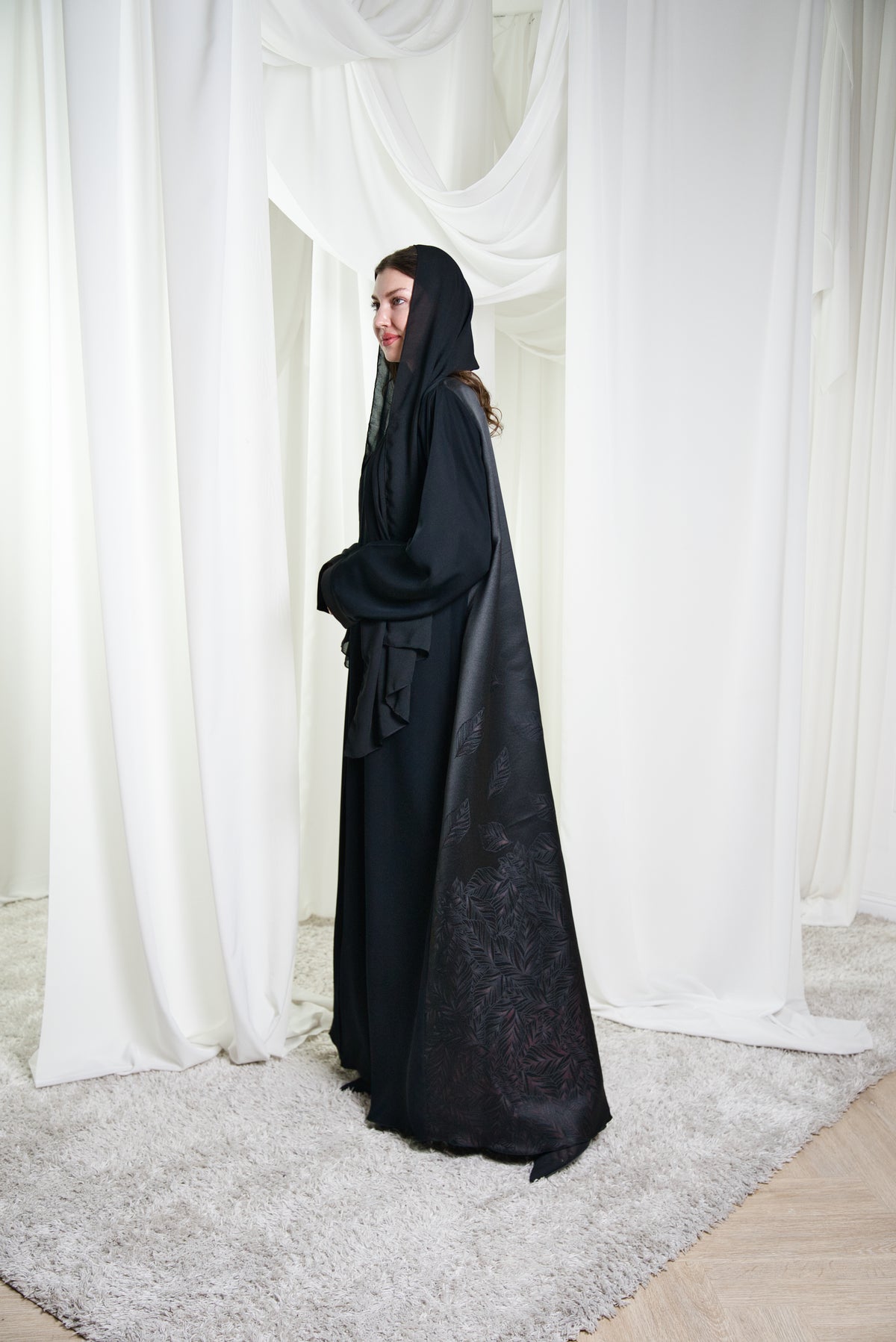 A024 Purple Leaf Canvas Abaya