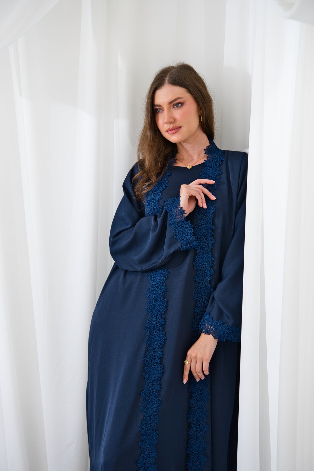 A005 Navy Blue Floral Abaya