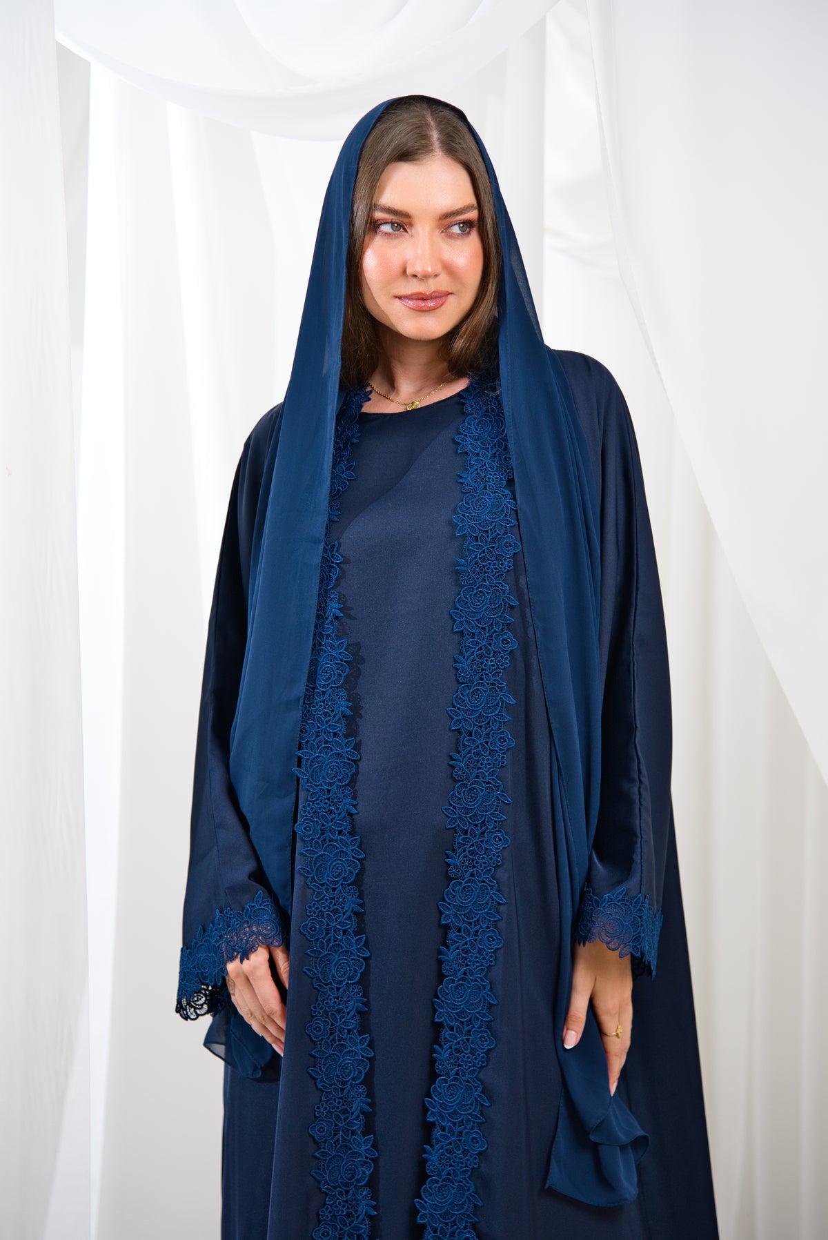 A005 Navy Blue Floral Abaya